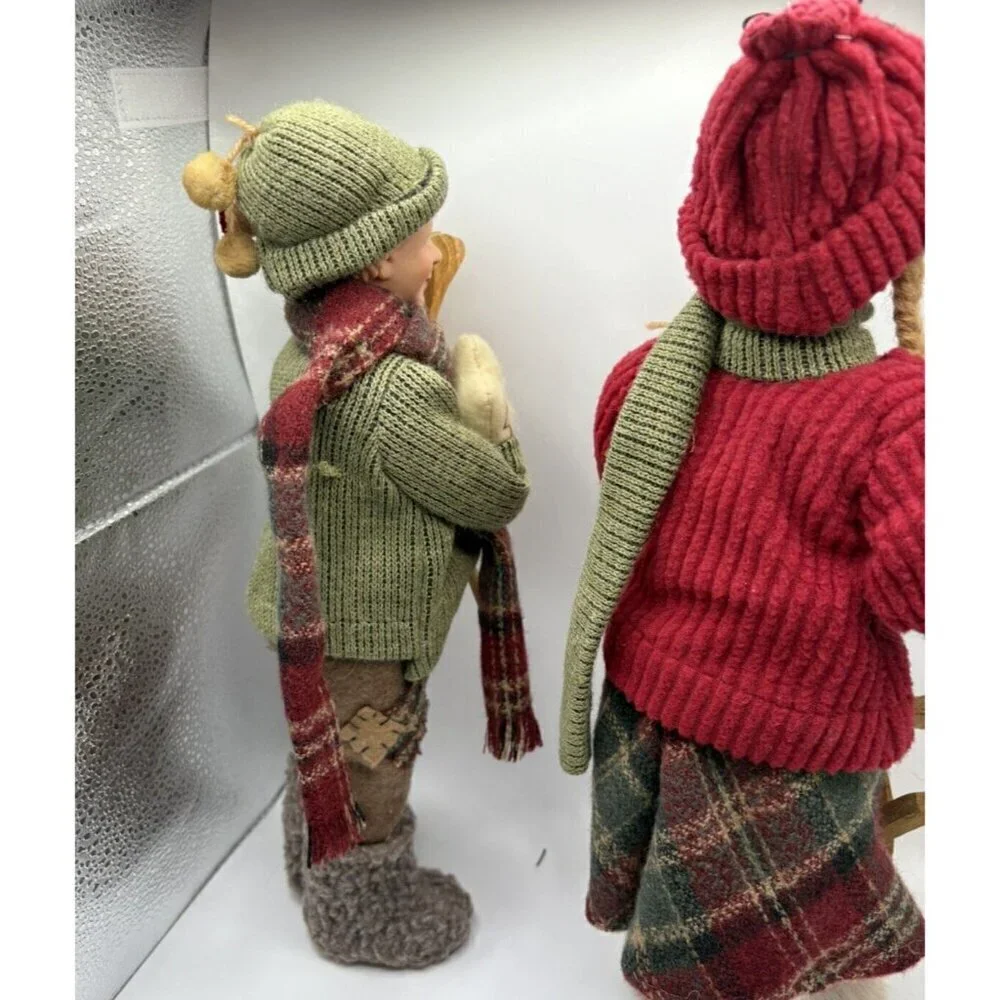 Vintage German Boy Skier and Girl with Sled (Pair)